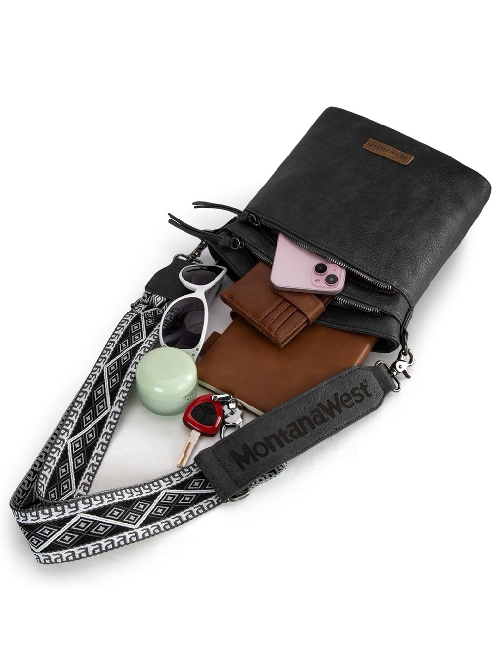 Montana West Multi Zip Pocket Crossbody Bag With Guitar Strap - Picture 6 of 6